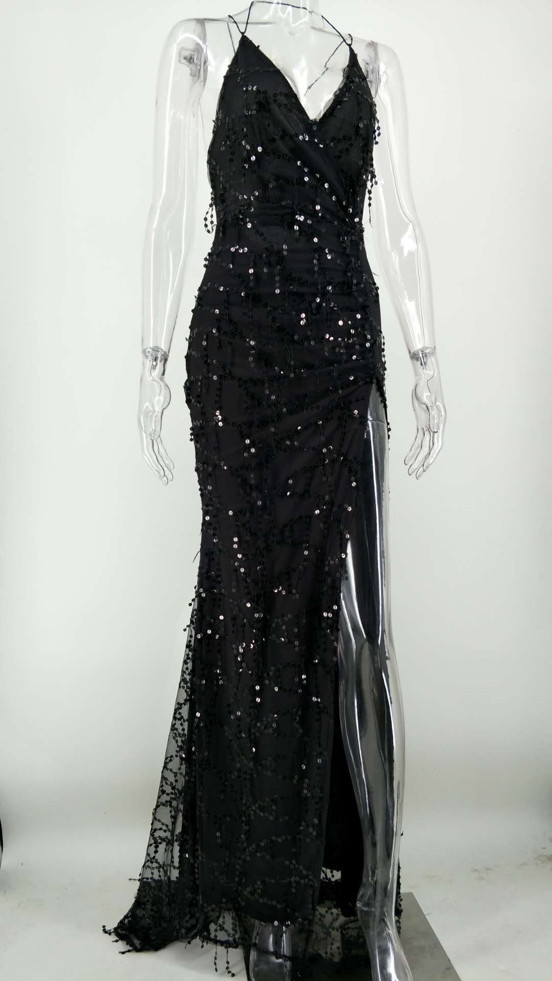 SZ60253 Sexy Black Gold Sequin Summer Dress